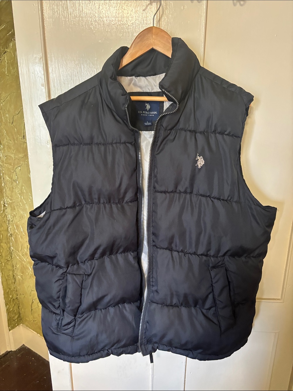 U.S. Polo Assn. Men's Black Puffer Vest with Logo